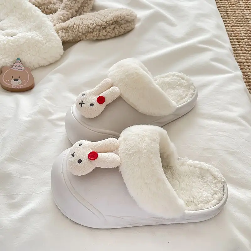 Cartoon Kawaii Miffy Autumn and Winter Thick Sole Plus Velvet Couple Keep Warm Indoor Removable Anti-slip Slippers Good Looks