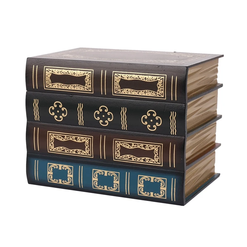False Book Box Vintage Storage Props Book Jewelry Storage Packaging Study Book Ornaments Wooden Antique Classic Decorative-AT35