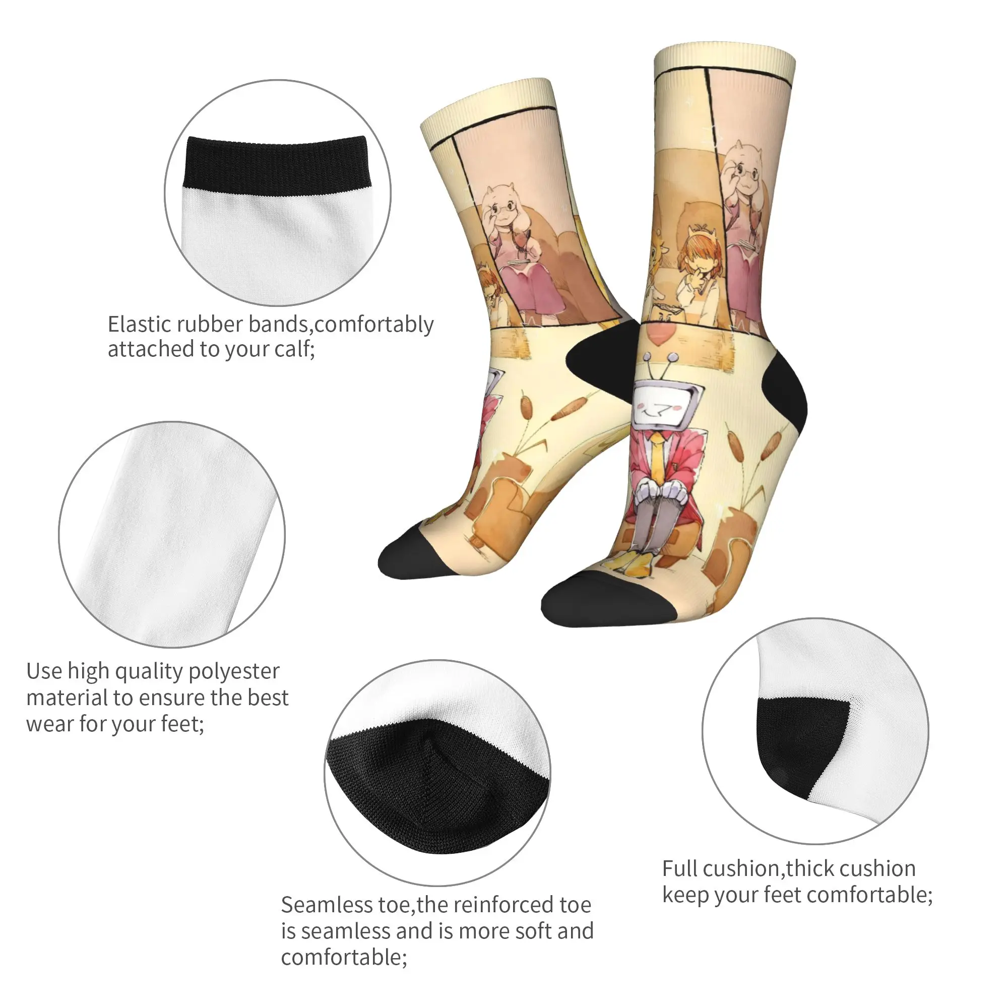 Calcetines divertidos Deltarune TV Tenna para videojuegos, calcetines para monopatín, calcetines de poliéster para mujeres y hombres, absorbentes del sudor