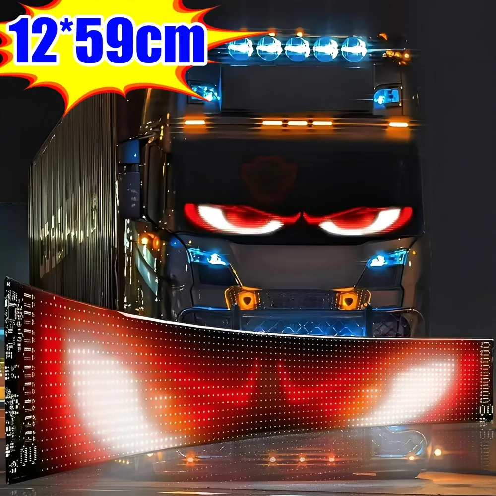 

Car Truck Devil Eye LED Pixel Panel Light APP Remote Control Soft Foldable Lighting Scrolling Panel Windshield Sticker 12*59cm