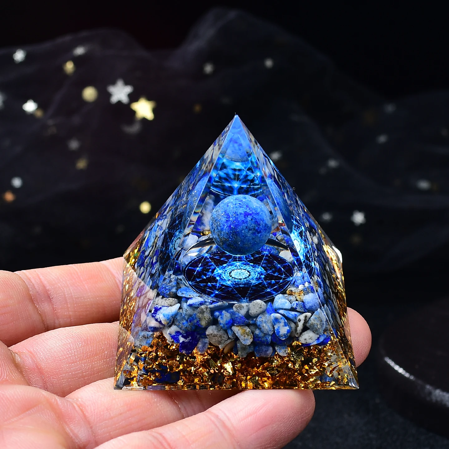 One Natural Lapis Lazuli Ball Resin Energy Pyramid Healing Gemstone Pebble Energy Stone Decorative Festival Gift