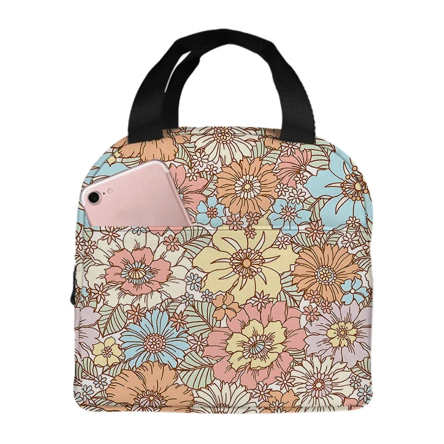 

Flower Pattern Small Handheld Lunch Bag For Boy And Girls Best Gifts 3D Cartoon Lunch Box Bag School Backpack For Children