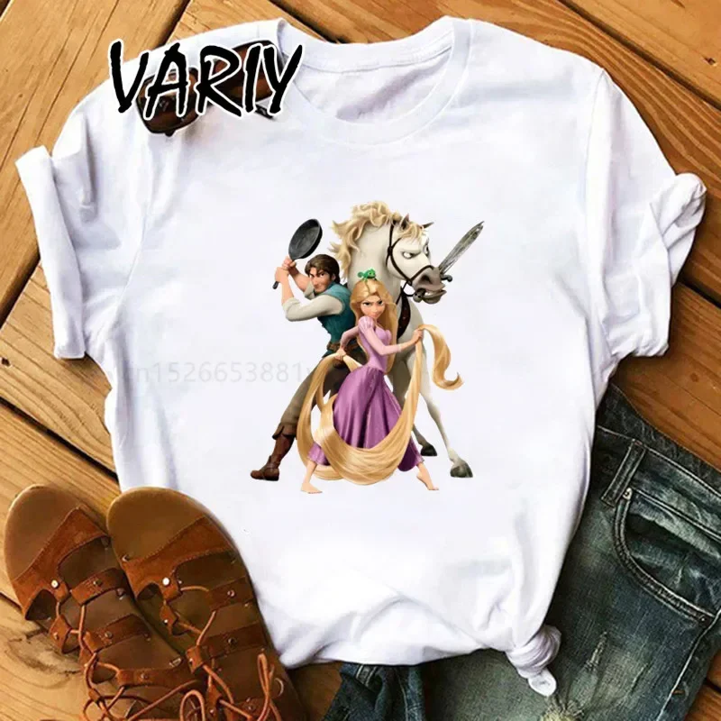 Cute Rapunzel Graphic Tshirt Aesthetic Female Clothes Tangled Princess Casual Grunge Girls T-shirt Top Tee Ropa Mujer Streewear