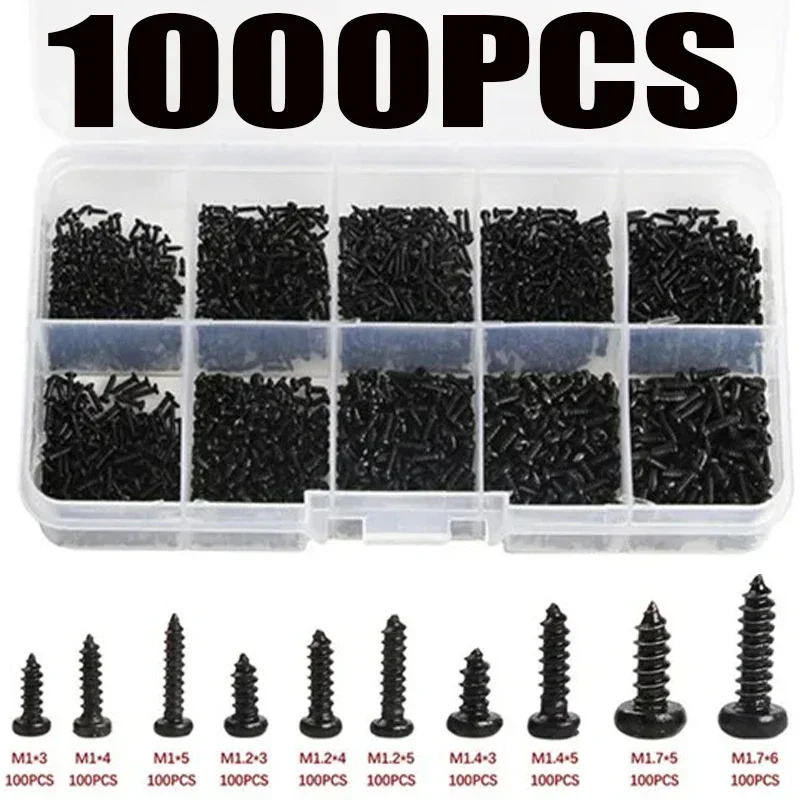 

1000pcs Self Tapping Screws PA M1 M2 M1.4 M1.7 Small Phillips Pan Head Laptop Screws computer screw Black