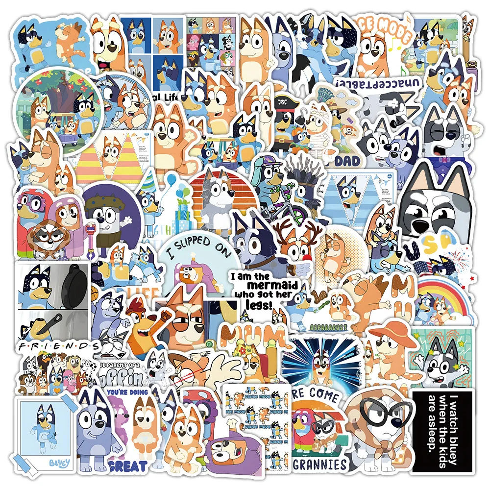 Cute Bluey Bingo Puppy Cartoon Stickers Set 50/51/100Pcs Waterproof Sticker Graffiti Decoration Birthday Party Supplies DIY Toys