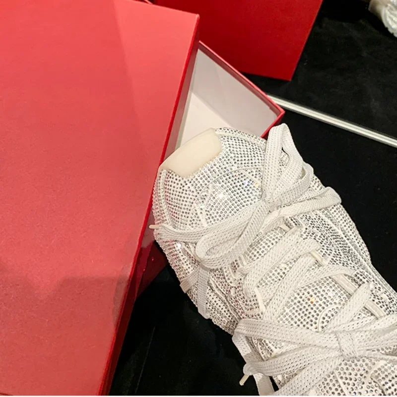 Fashion Bling Ladies Shoes Luxury Design Leisure Lace Up Sneaker 2024 Spring Track Trainers Platform Women Vulcanize Footwear