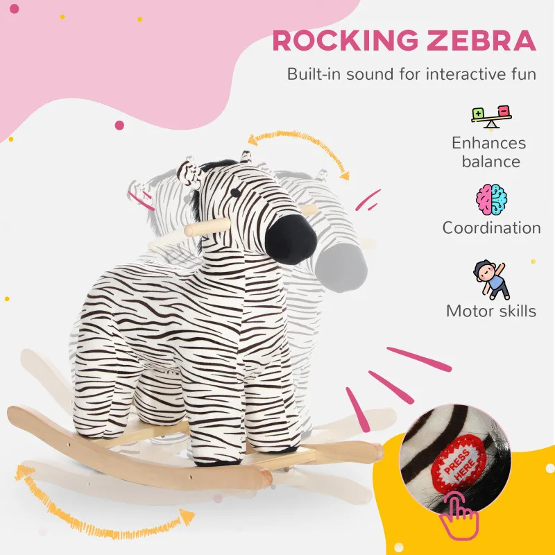 Zebra Ride On Animal Kids 2 anos Realista Soft Pelúcia Rocker Seguro Estável Brinquedo de balanço para crianças