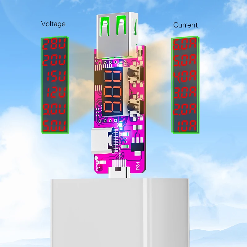 PD3.1 28V Fast Charge Trigger Automatic Voltage Meter Ammeter PD Charger Power Bank Supply Type-c Voltage Digital Detector