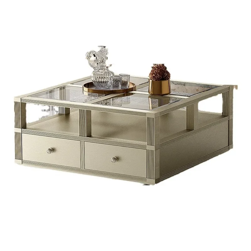 

* Американский легкий роскошный журнальный столик в стиле ретро, старый журнальный столик для гостиной, старинный стеклянный квадратный чайный столик для хранения