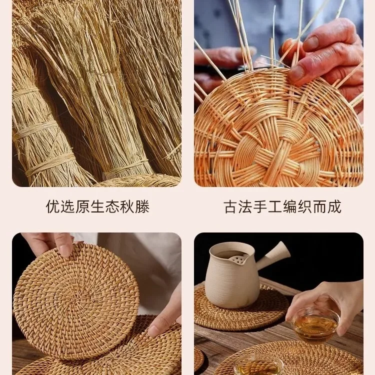 5-7Pcs Dia 8-35cm Creative Rattan Table Mat Hand Woven Cup Mat Circular Heat-resistant Tableware Household Tea Table Teapot Mat