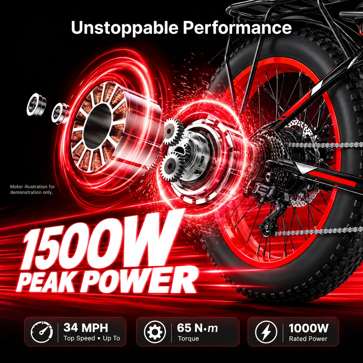 EOEOTWO Electric Bike for Adults, 26 Inch Fat Tire E-Bike, 1500W Peak, 48V 15Ah Removable Battery, 34MPH All Terrain Ebike