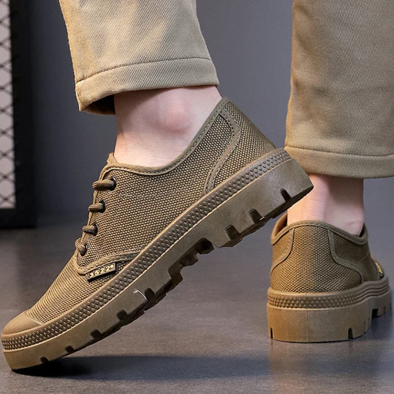 Canvas Sneakers Men Breathable Sport Shoes Outdoor Wear-resistant Men\'s Hiking Shoes Fashion Lace-Up Training Working Shoes Male