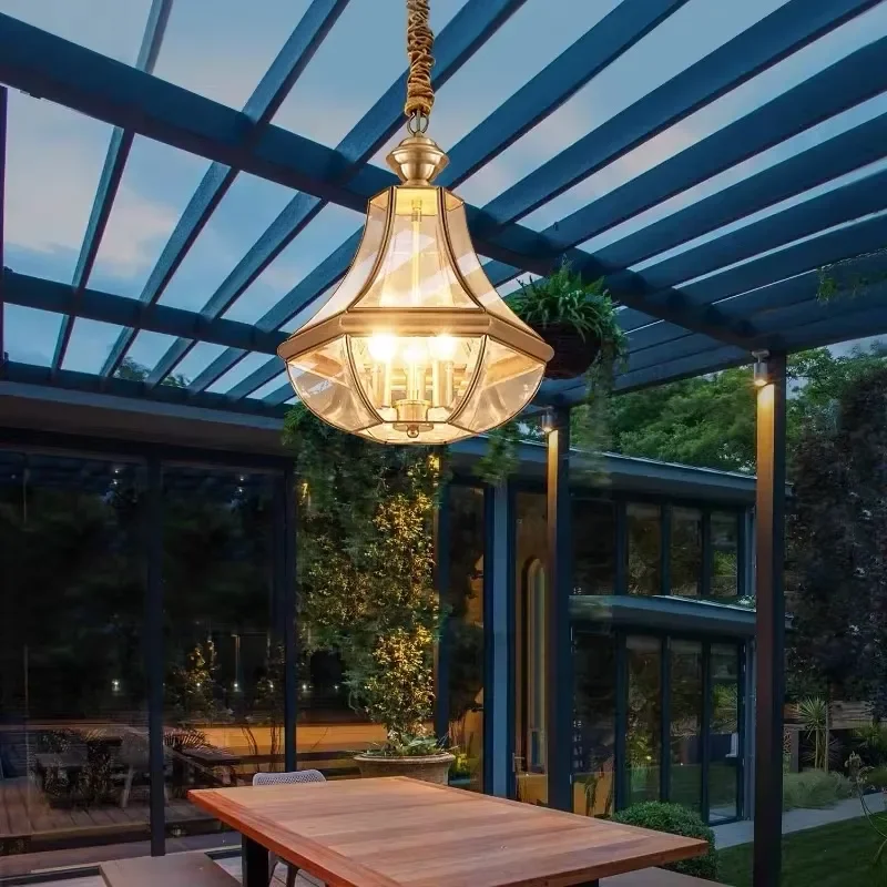 European Luxury All Copper Light Emitting Diode Ceiling Light IP65 Waterproof Outdoor Garden Balcony Corridor Frame Pavilion
