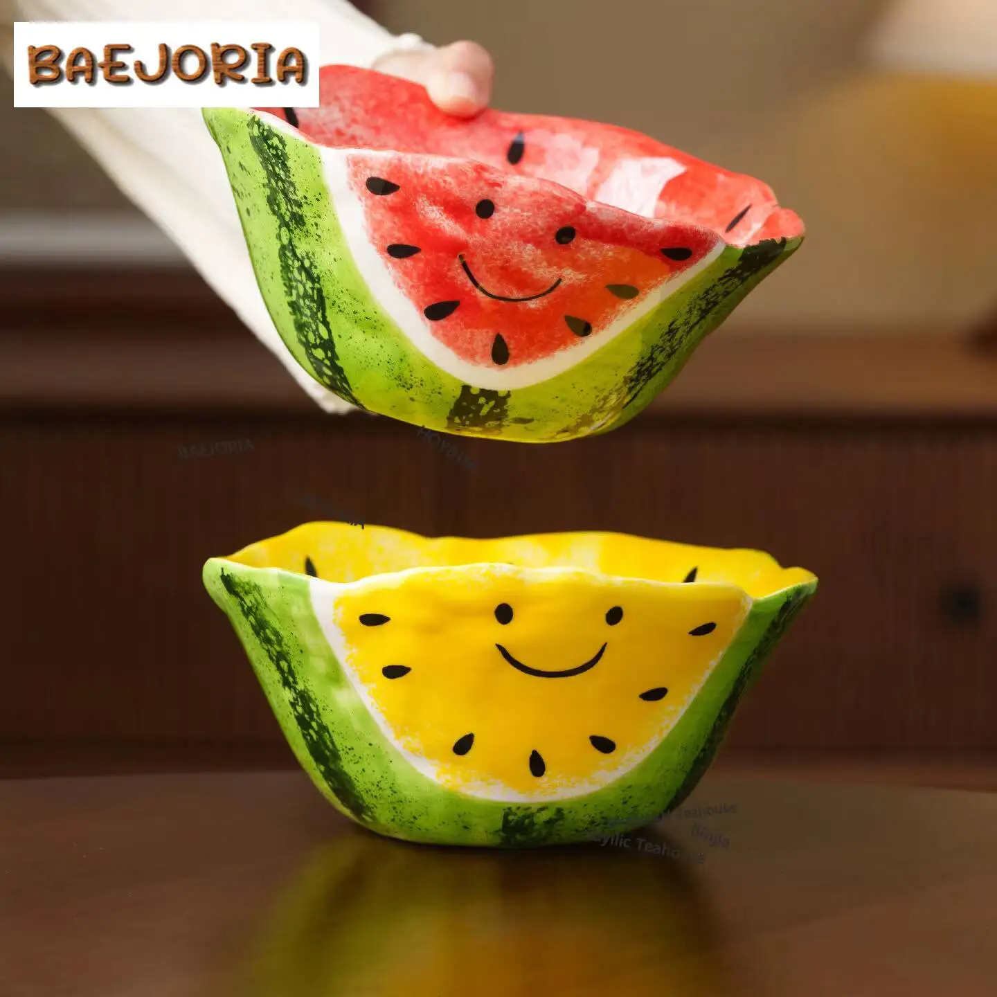 Hand-painted Smiling Face Watermelon Bowl Personal Use Salad Bowl Household Soup Noodle Bowl Ceramic Underglaze Colour Tableware