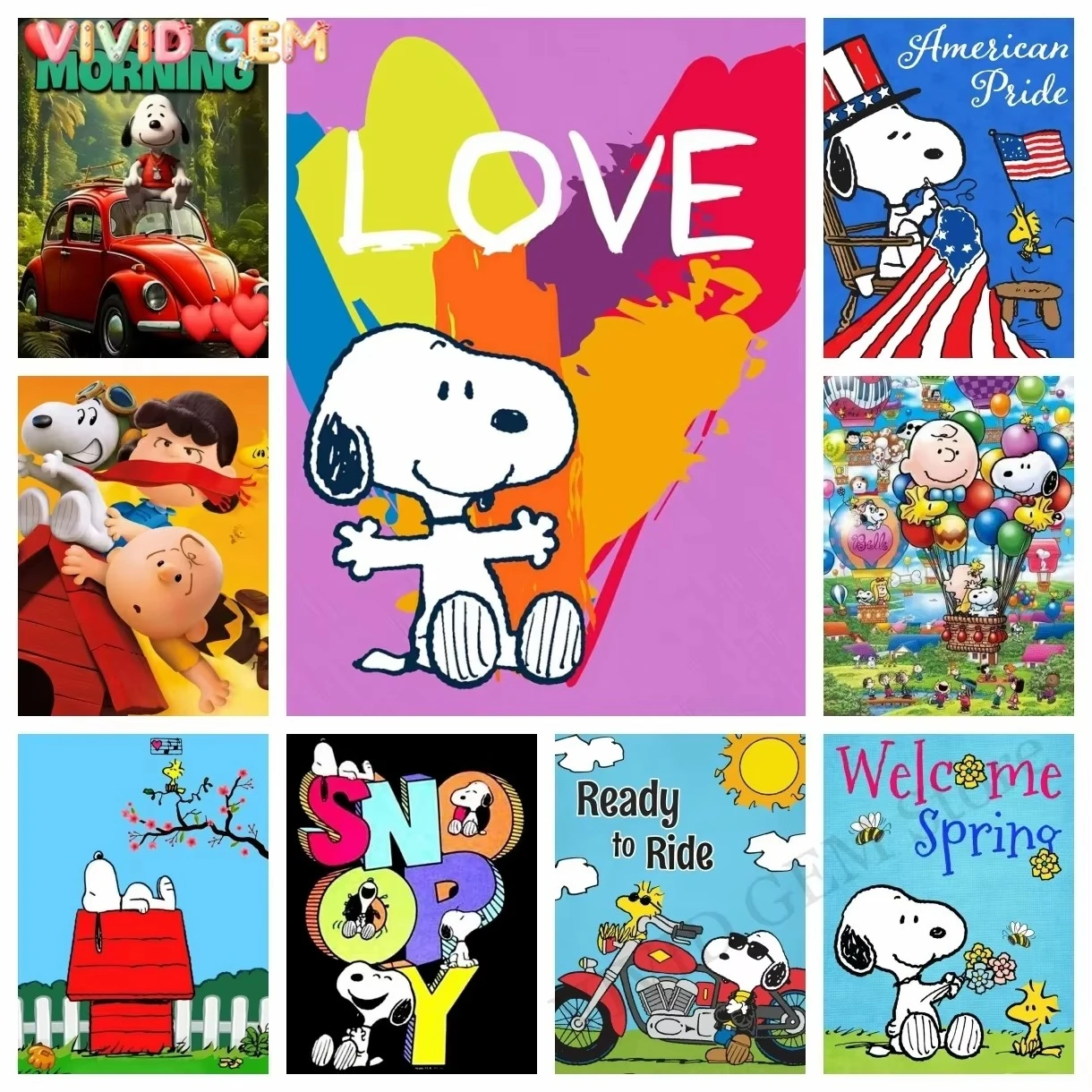 VIVID GEM Snoopy 5D DIY Diamond Painting Cute Kawaii Cartoon Diamond Embroidery Handmade Mosaic Kits Home Decor Children's Gif