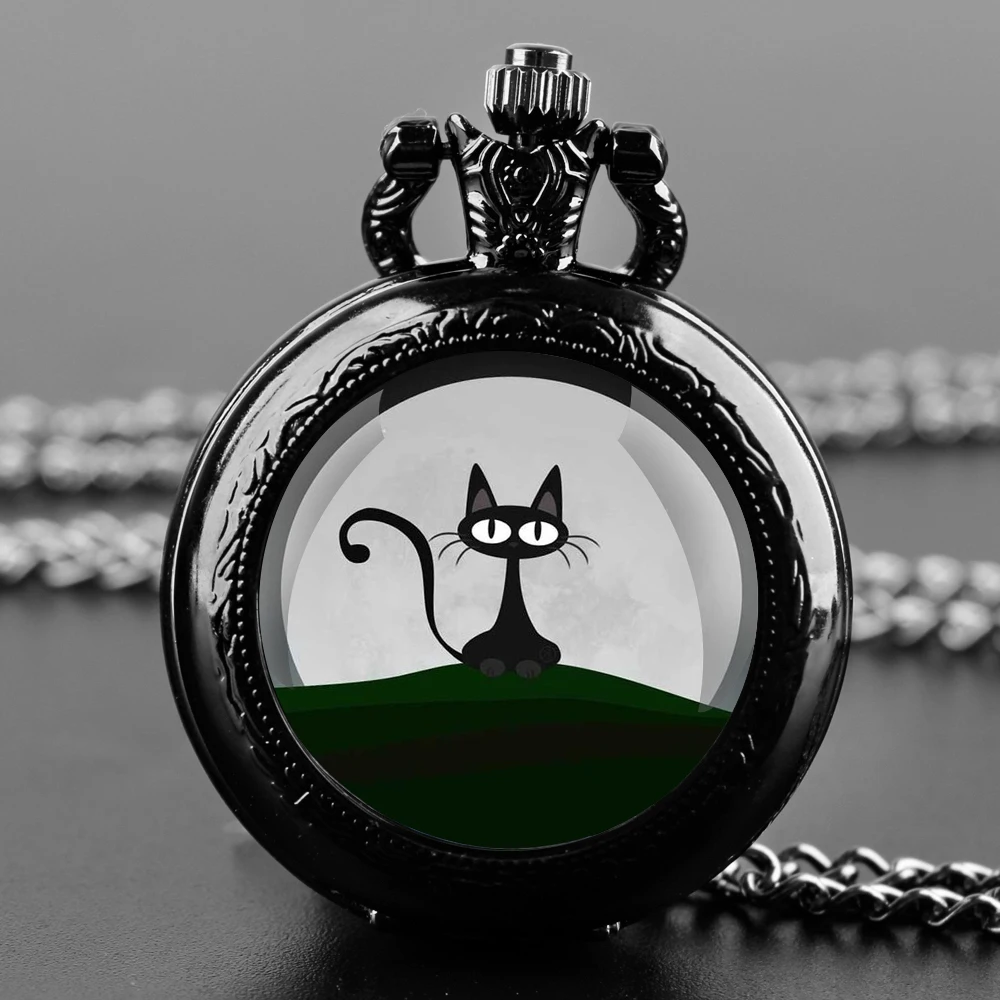 Reloj de bolsillo para hombre y mujer, pulsera de cuarzo con diseño de gato, cúpula de cristal, cadena duradera, esfera de números árabes, regalos creativos