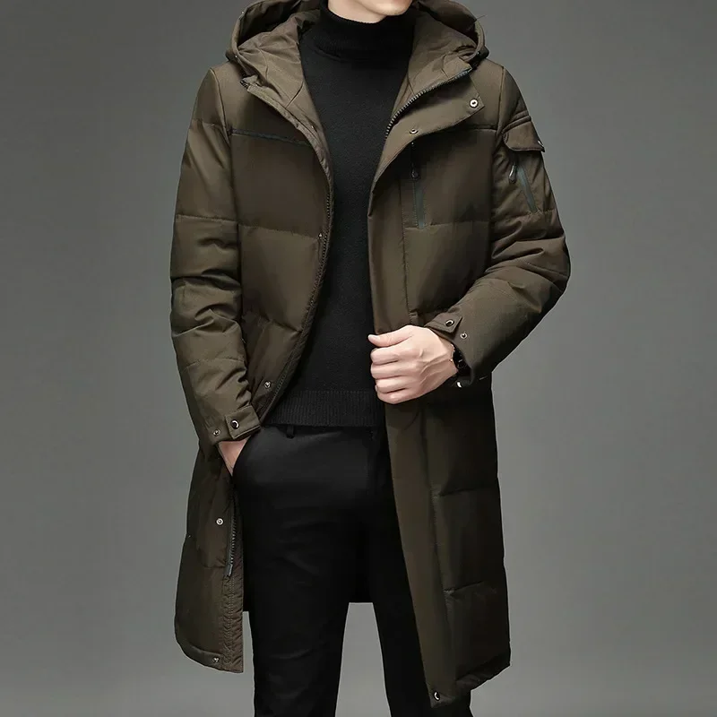 2025 New Male Fashion Long White Duck Hooded Down Parkas Plus Size 4XL 5XL Men's Thickened Jacket -30 Winter Warm Coat