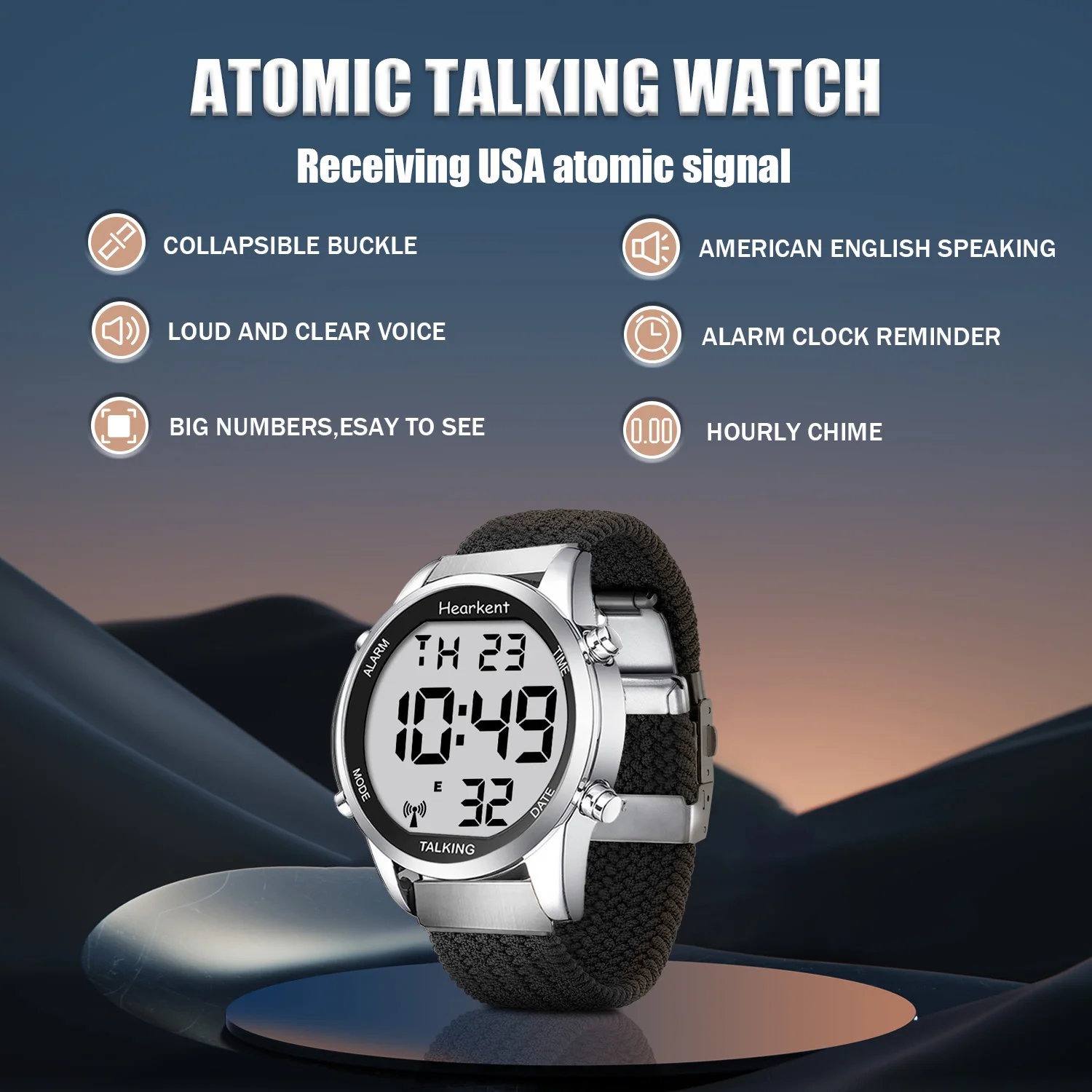 Hearkent Deutsche sprechende Uhr für Blinde/ältere Menschen, Sehbehinderte, Touch-Taste, Stimme, Herren-Digitaluhr, Atomuhr, Armbanduhr