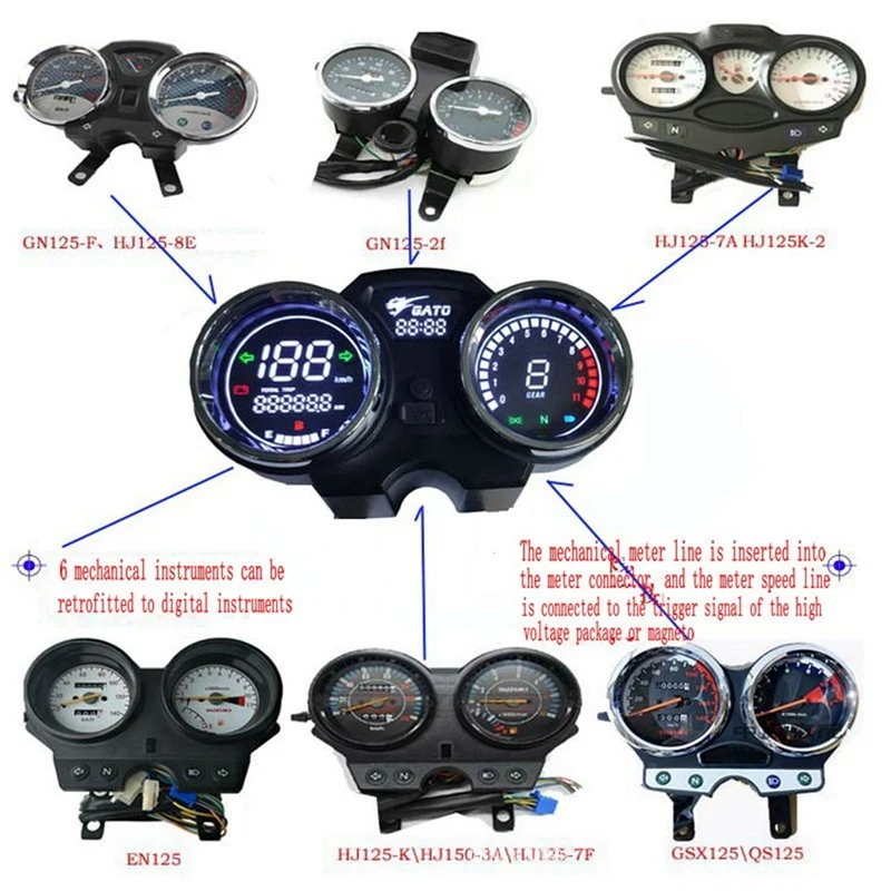 Motorcycle Speedometer With USB Charging Meter For Suzuki GN125-F HJ125-8E HJ150-3A EN125 GSX125 QS125 Accessories