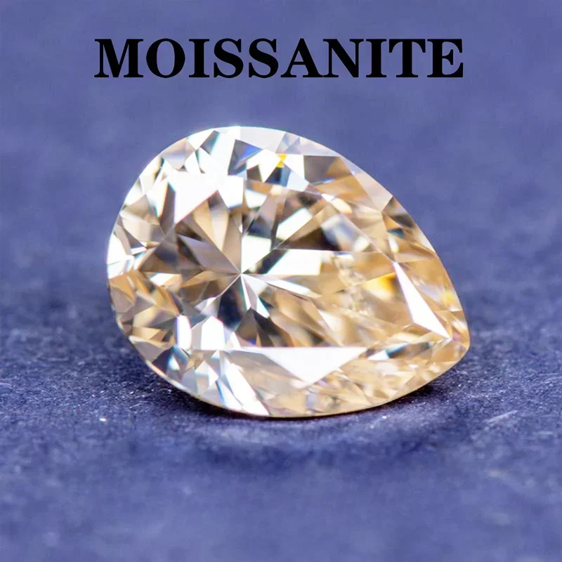 Moissanite Stone Natural Tea Yellow Color Pear Cut for Jewelry Making DIY Ring Necklace Earrings Main Materials with Report