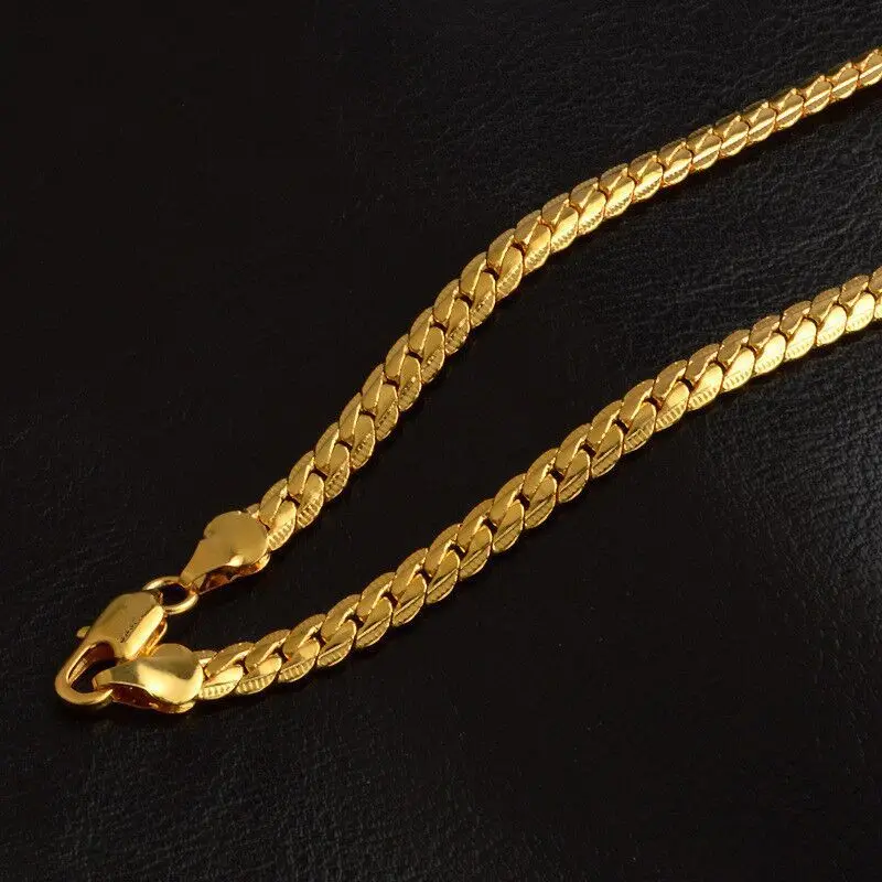 

Luxury 24K 9999 Pure Gold real gold 5MM Full Snake Bone Necklace Clavicle Chain