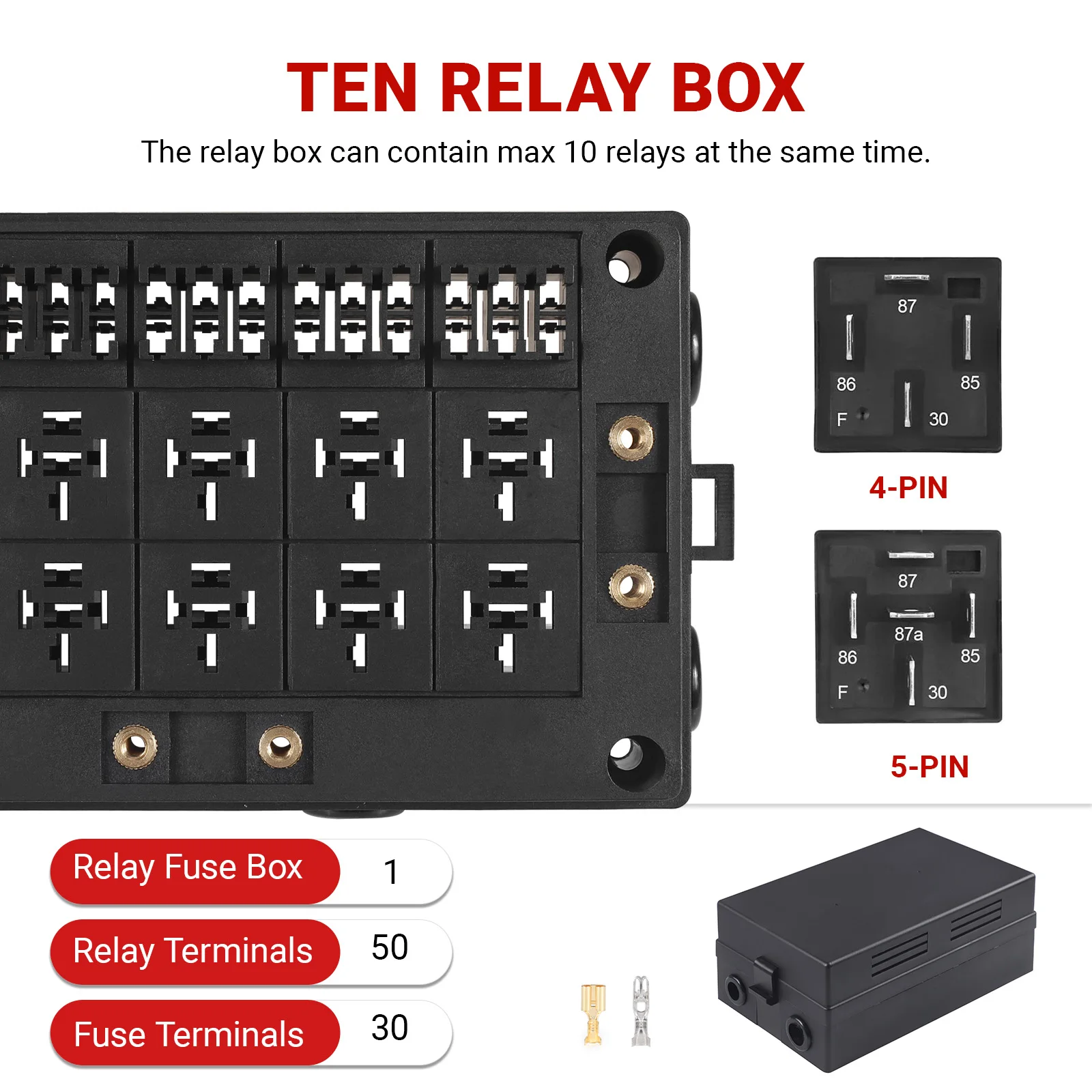 

Black Plastic For Auto Marine SUV Truck With Copper Terminals 10 Way Car Relay Box 12V Fuse Box 15 Way Blade Fuse Holder Block