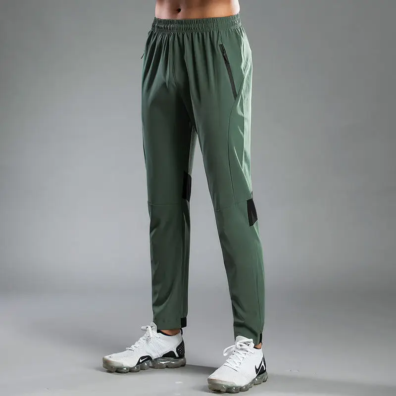 Fashion Casual Trend Summer Sports Pants Men's Quick Drying Loose Panelled Elastic Waited Pocket Zipper Simple Straight Trousers