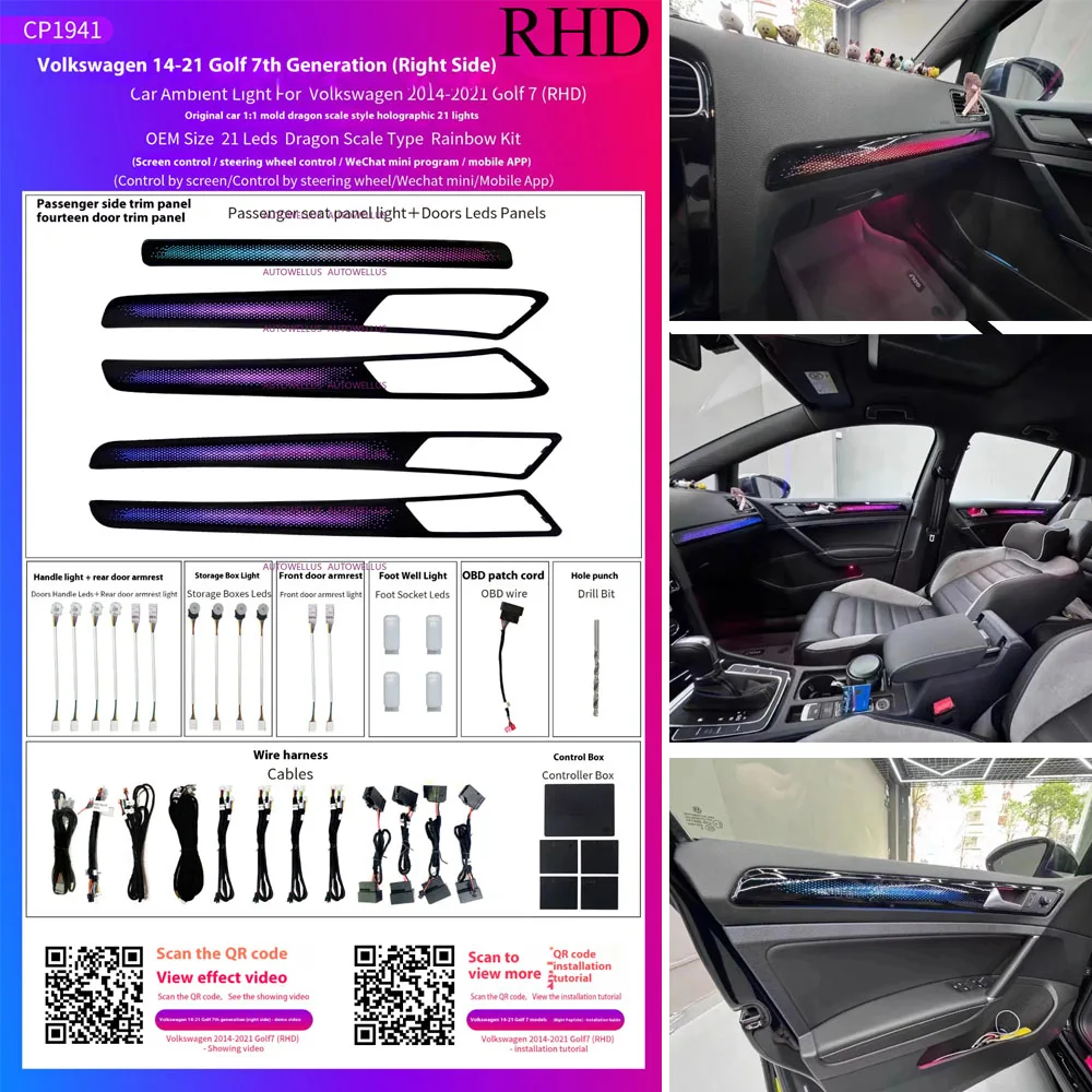

RHD/LHD 64 Color Dynamic Ambient Lighting Upgrade Kit For VW Golf 7 Mk7 Interior LED Light Trim Panel Accessories Screen Control