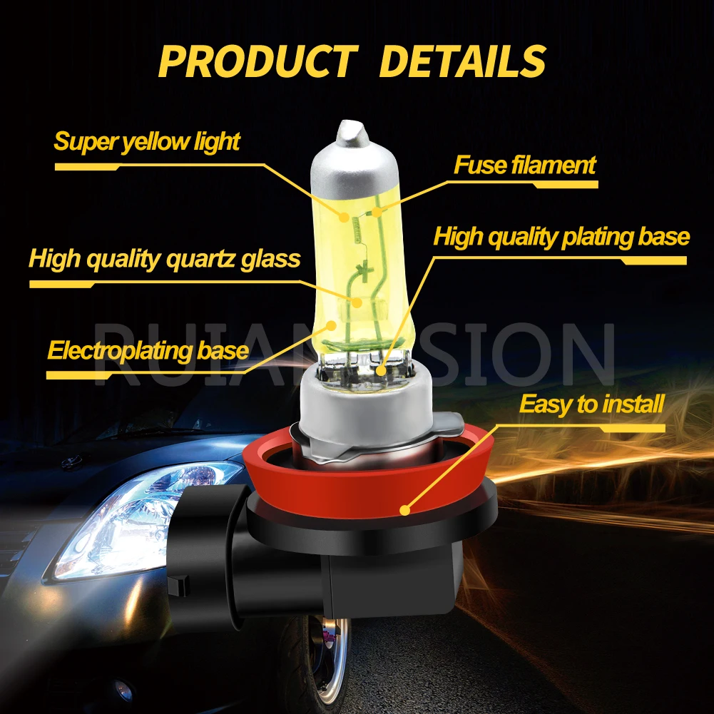 Ruiandsion 2 قطعة/المجموعة العالمي H16 الهالوجين الأصفر الضباب ضوء لمبة 19 واط 12 فولت DRL Foglamp استبدال صالح لسيارة شاحنة SUV لتويوتا