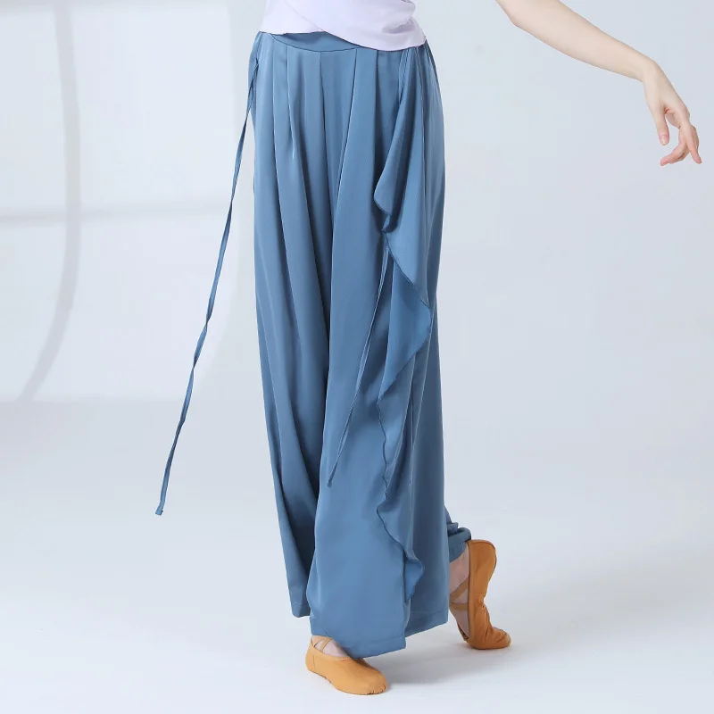 

High Waist Dance Pants Women Flowy Wide Leg Trousers Classical Dance Fusion Culottes Elegant Chinese Modern Folk Dancer Wear XL