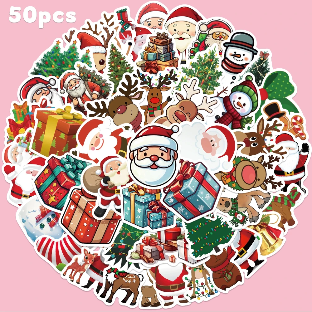 50 Stück Cartoon-Weihnachtsaufkleber, niedlicher lustiger Weihnachtsmann-Aufkleber für Telefon, Laptop, Sammelalbum, Skateboard, Geldbörse, dekorative Aufkleber, Weihnachtsgeschenk
