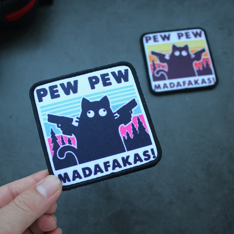 PEW MADAFAKAS Black Cat Patch Printing for Clothing Backpack Decoration Tactical Gun Animal Warriors Funny Armband