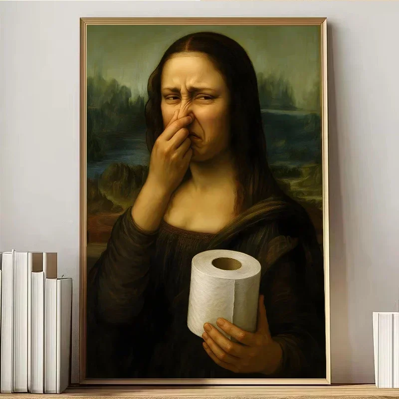 Mona Lisa Funny Toilet Canvas Print Poster Vintage Abstract Art Figure Painting Wash Room Toilet Hallway Wall Art Home Decor