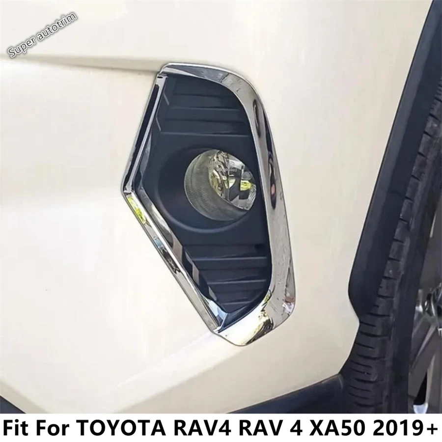 Car Front Fog Lights Lamps Frame Decorative Sequins Cover Trim Fit For TOYOTA RAV4 RAV 4 XA50 2019 - 2024 ABS Chrome Accessories