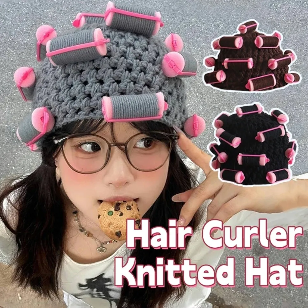 

Creative Warm Hair Curler Knitted Hat Thick Stretchy Pullover Cap Handmade Soft Curly Hair Yarn Beanie Outdoor