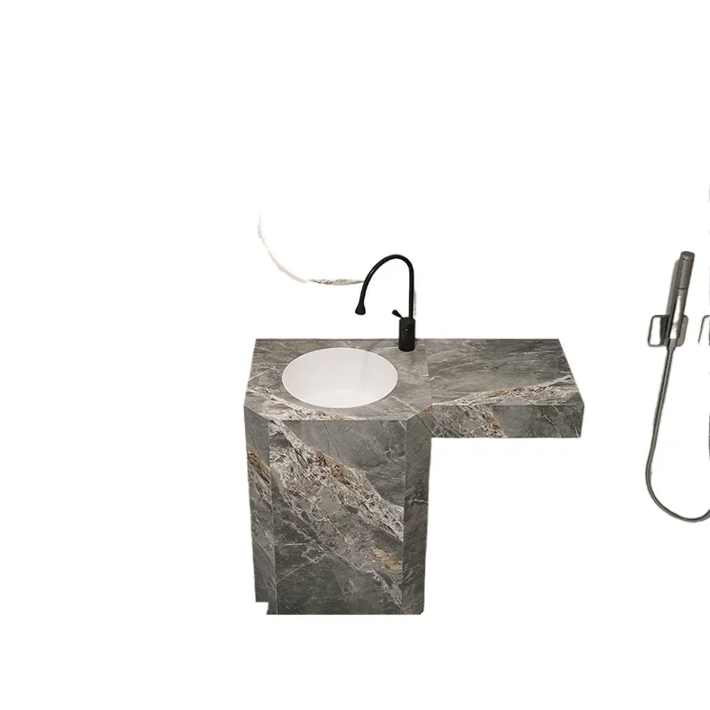 

Creative rock slab column basin hexagonal seamless basin outdoor washbasin washing console