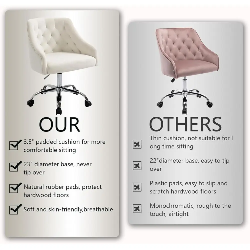 Luxurious White Swivel Vanity Chair with 360° Rotation and Adjustable Height for Chic Office Spaces