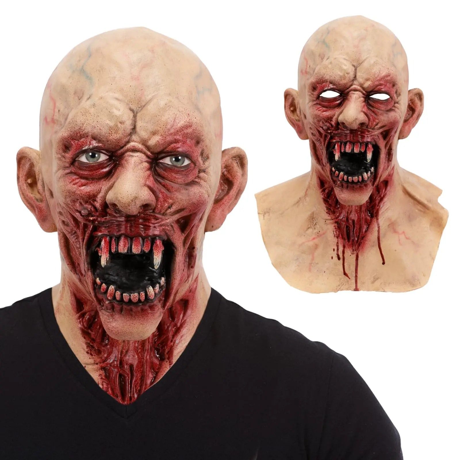 

Жуткая маска вампира-зомби, кровавая биохимическая маска зомби, ходячие мертвецы, головной убор монстра демона, реквизит для косплея на Хэллоуин