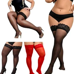 FREEAUCE medias de encaje de gran tamaño para mujer, medias negras de rejilla de talla grande, calcetines sexis elásticos largos hasta la rodilla hasta el muslo 3XL XXXXL