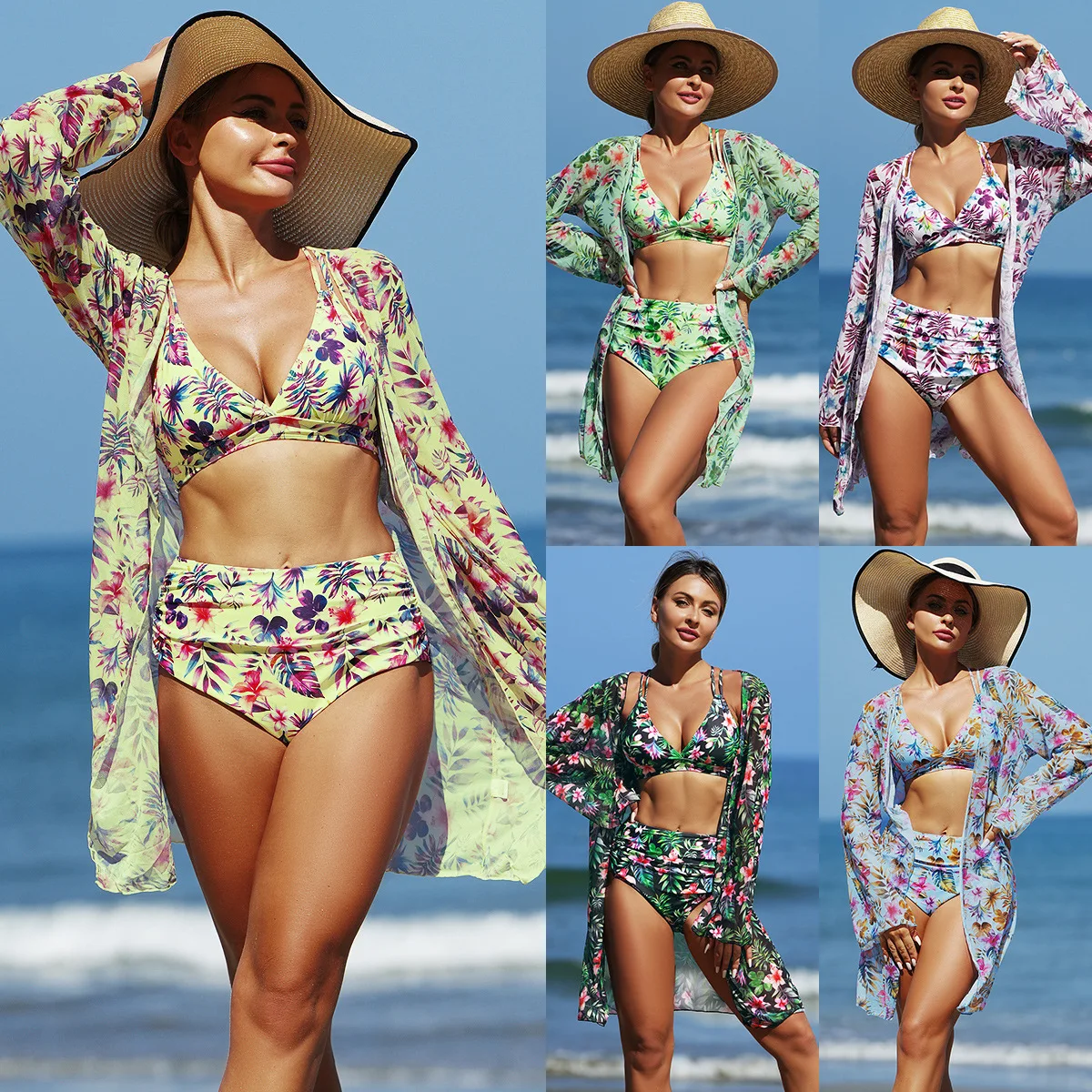 

Bathing Suit Women European And American Fashion Sexy Women's Swimsuit Bikini Three-piece BIKINI Multi-color Printed Women's Swi