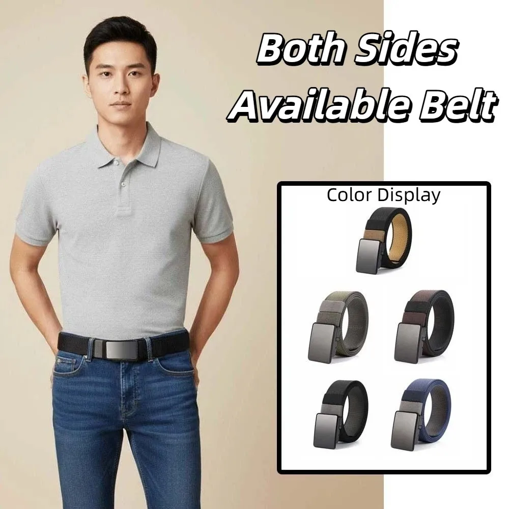 

Мужской ремень из сплава с контрастной расцветкой, поворотная пряжка на 360 градусов, двусторонний, прочный нейлоновый пояс для мальчиков
