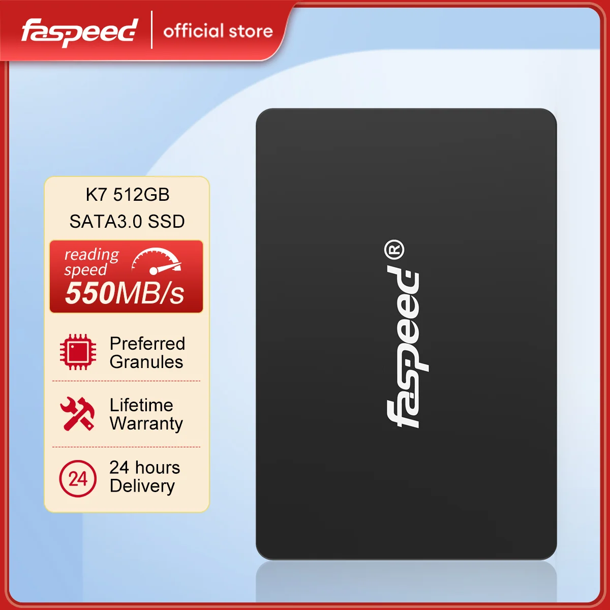 Faspeed-Disque dur interne SSD de 2.5 pouces, avec capacité de 512 Go, 256 Go, 128 Go, 960 Go, 480 Go, 360 Go, 1 To, pour ordinateur de bureau ou portable