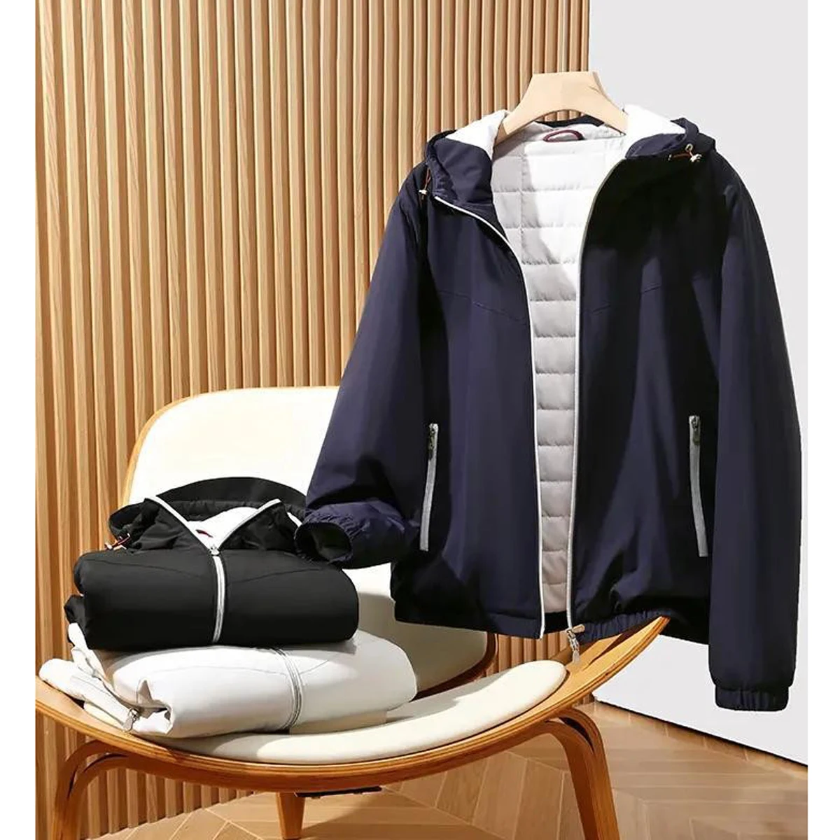 

Winter New Arrival Men's Loose Fit Woolen Hooded Cotton Jaet Windproof Warm Faionable Casual Long Sve Zipper Closure