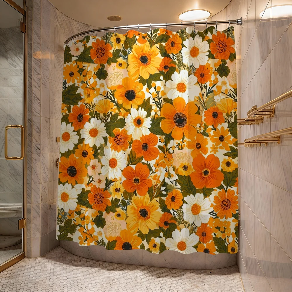 Heller Blumen-Duschvorhang, tropische Sonnenblume, Frühlings-Badezimmerdekoration, wasserdichte Einlagen, 180 x 180 cm, XL-Größe