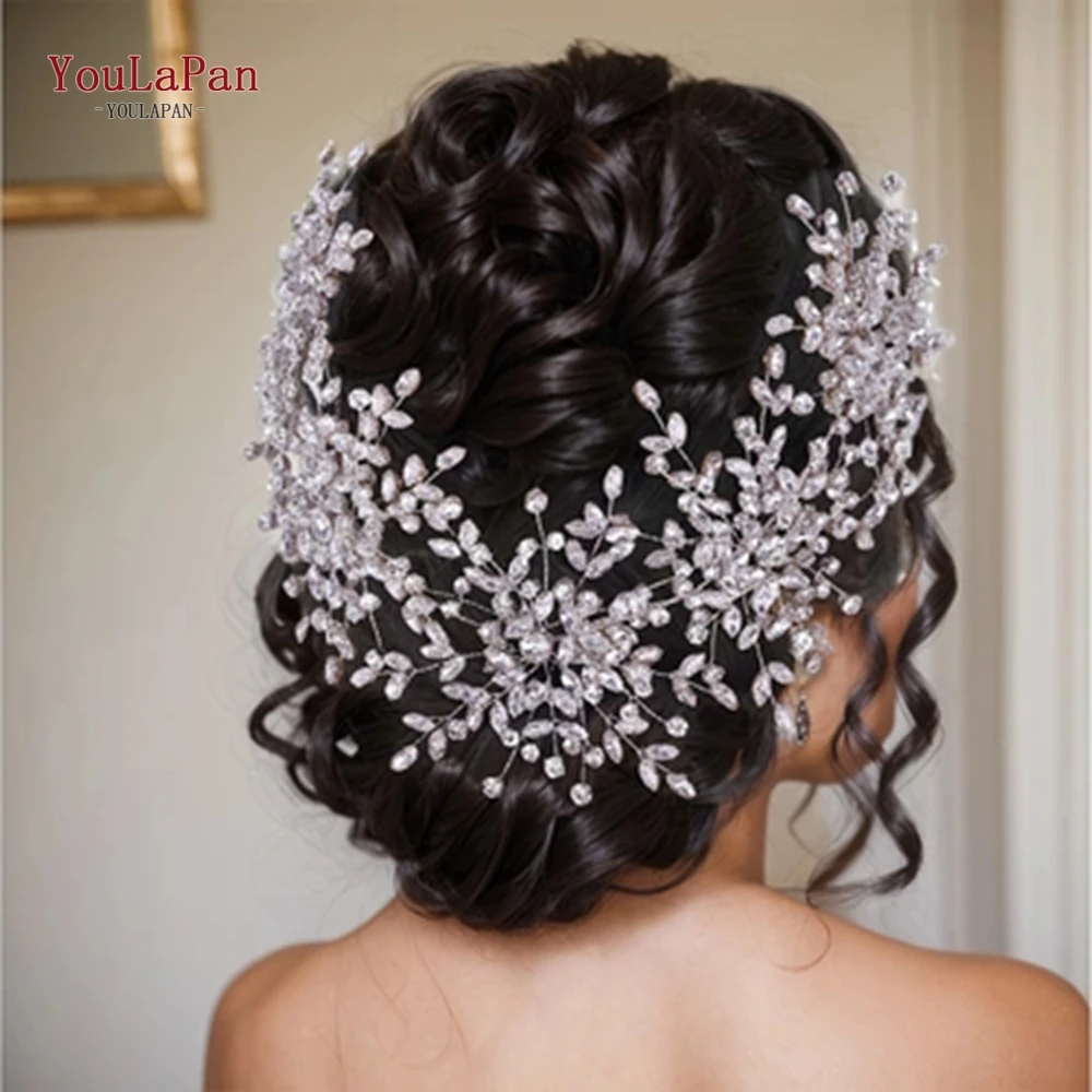 Youlapan HP389 Luxe Hoofdband Strass Bruids Haar Hoepel Tiara Handgemaakte Hoofddeksels Met Oorbel Bruiloft Accessoires Sieraden