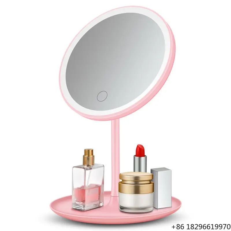3 Color LED Tabletop Vanity Mirror Small Touch Control Makeup Mirror For Bedroom Dormitory Travel Home Beauty Essentials