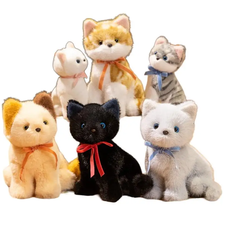 

18/25 см милая сидящая кукла-кошка, плюшевая игрушка, черный, коричневый, серый, белый цвет в полоску, 3 цвета, плюшевая игрушка с мультяшным животным, подарок на день рождения