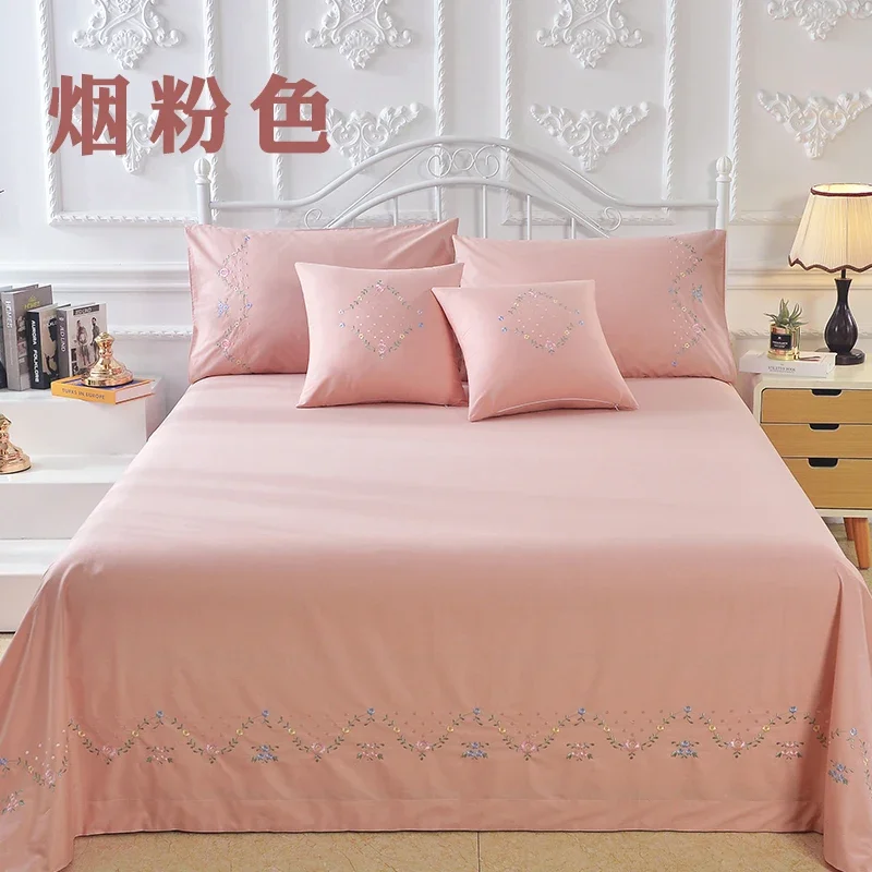 Algodão grego bordado chave Conjunto de folhas de cama Twin, 3 peças, branco, luz verde, rosa, XL, Kendell