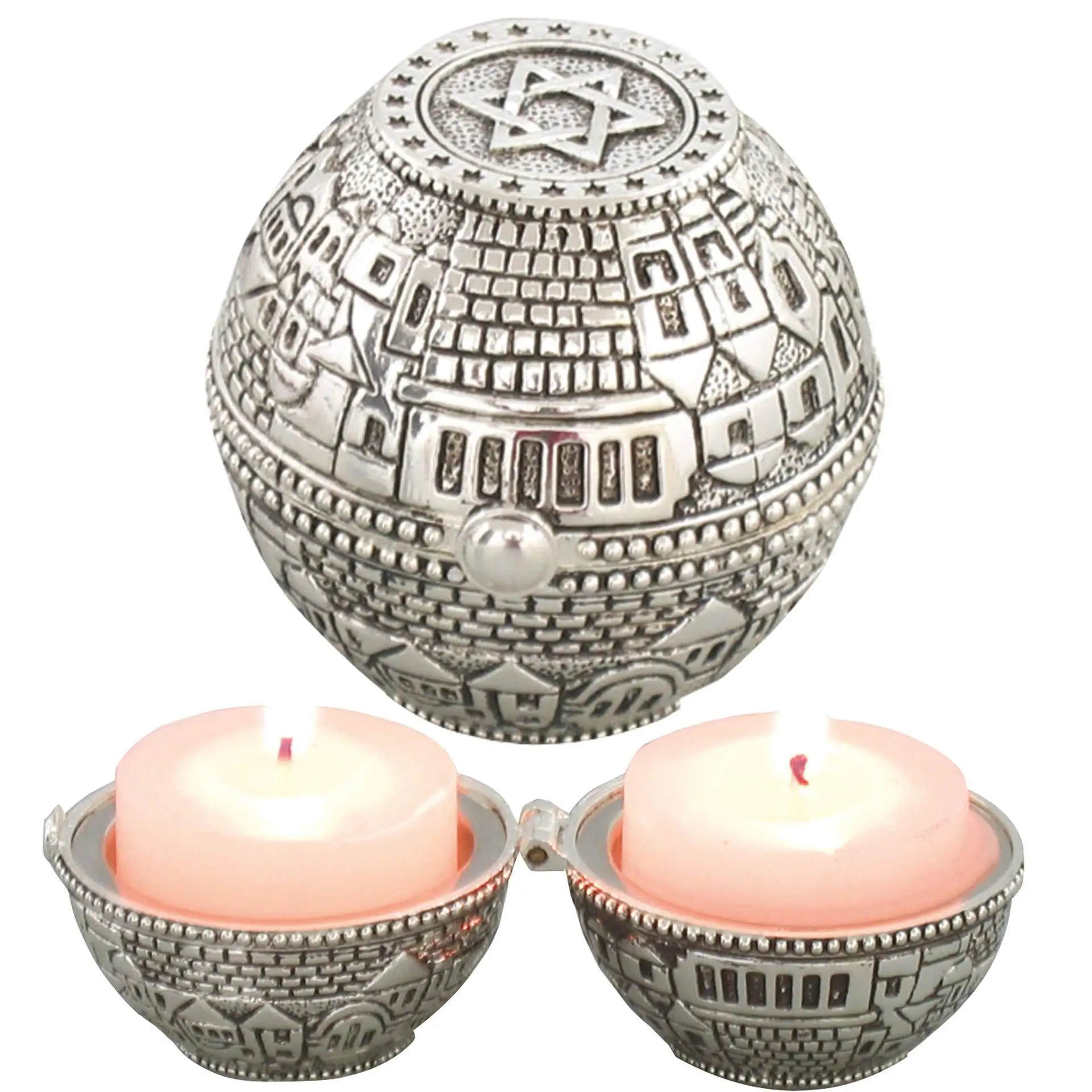 Chandelles de voyage en métal pour Shabbat juif, argentées, format voyage, style Jérusalem, supports pour bougies chauffe-plat pour la maison et le Shabbat