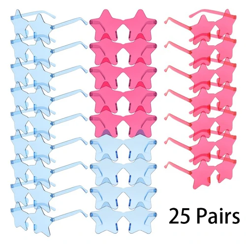 Imagen 1 del producto 25 pares de gafas de sol sin montura en forma de estrella para hombre, moda bonita, Color caramelo, decoración para vacaciones en la playa, gafas de sol Rave a la moda para mujer